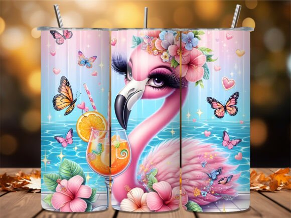 Download Tropical Flamingo with Drink and Flowers - Premium Resources